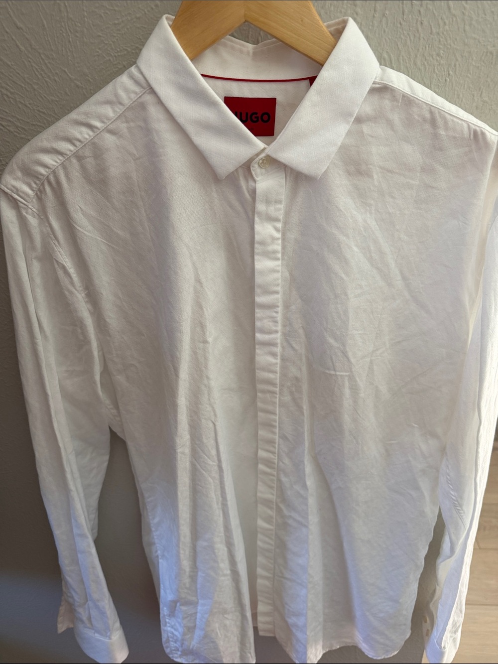 HUGO White Jacquard Dress Shirt 16.5